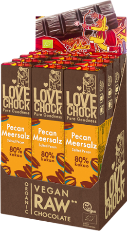 Lovechock Riegel: Zartbitterschokolade mit  Pecanüssen und Meersalz