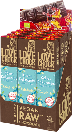 Lovechock Riegel: Zartbitterschokolade mit Kokosnuss und Kakaosplittern
